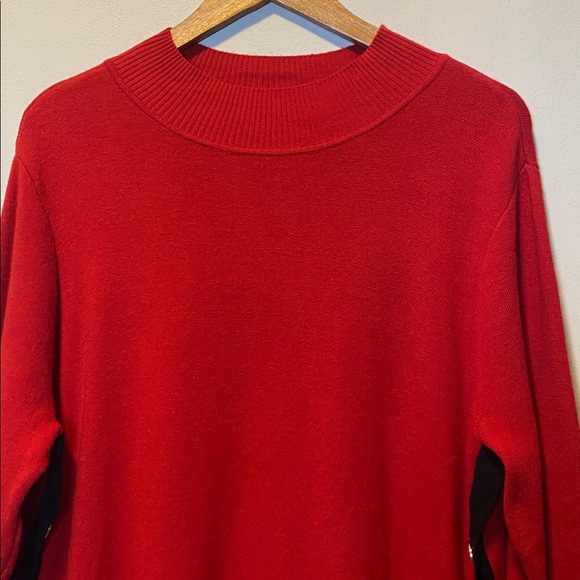 Chicos Cashmere Blend Sweater Women’s 3P XLP Red Black Trim Side Button Tunic - Picture 3 of 11